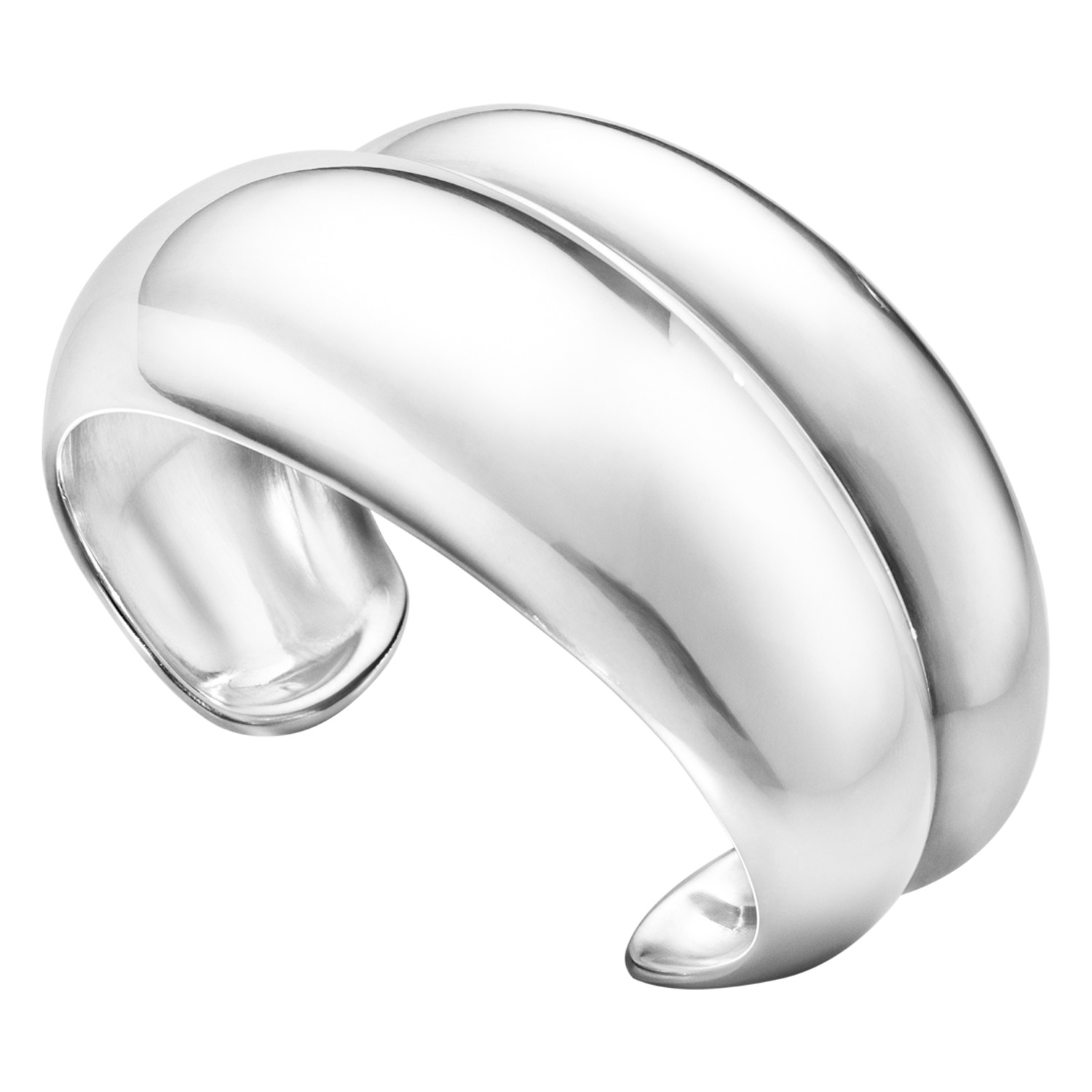 A medium sized, polished sterling silver bangle from Georg Jensen's Curve collection.