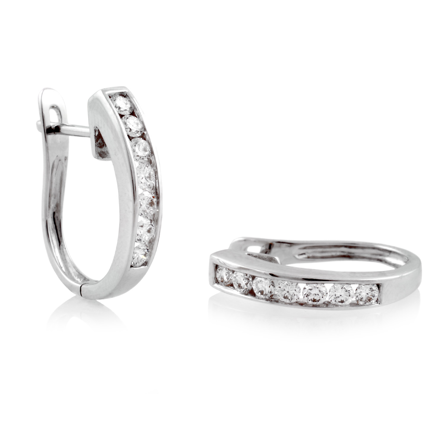 18ct White Gold Diamond Half Hoop Earrings