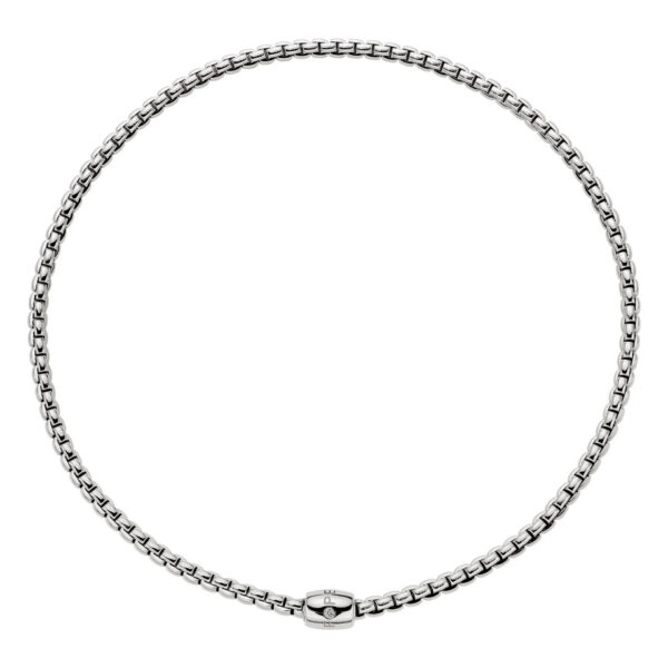 An 18ct white gold Flex'It necklace with a single diamond set rondel, belonging to FOPE's Eka collection.