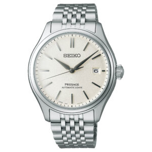 Seiko, Presage Classic Series 'Shiro-Iro' with a 40.2mm stainless steel case and bracelet strap featuring a date function and a warm white dial.