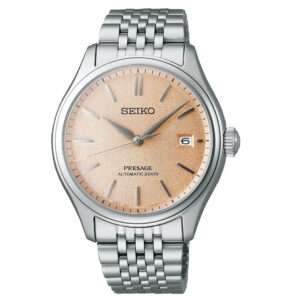 Seiko, Presage Classic Series 'Araigaki' with a 40.2mm stainless steel case and bracelet strap featuring a date function and a pale persimmon coloured dial.