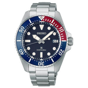 Seiko, Prospex Diver's in Blue-Red-Blue with a 41mm stainless steel case and bracelet strap featuring a date function with a blue dial and a blue and red bezel.