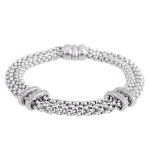 An 18ct white gold two row bracelet with two diamond set rondels, belonging to FOPE's Solo collection.