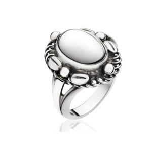 A sterling silver flower design ring from Georg Jensen's Moonlight Blossom collection.